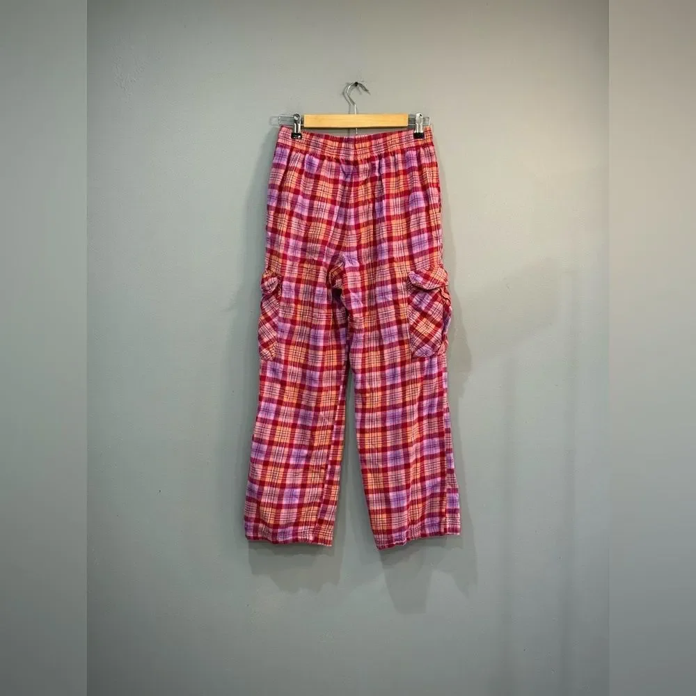 Women’s Pink Old Navy Plaid Flannel Cargo Bottoms Size S VGUC